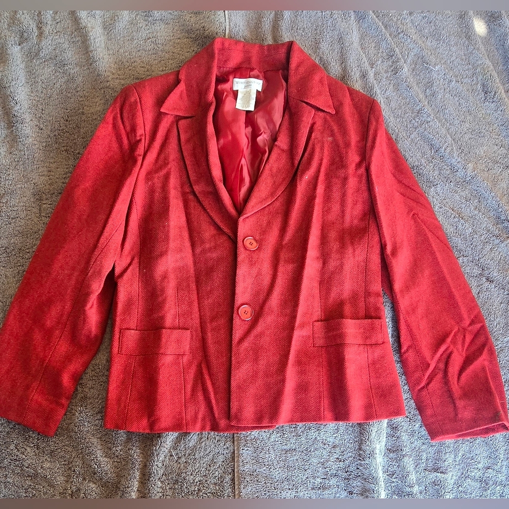Worthington Red Blazer with Notched Lapel and Cropped Style
